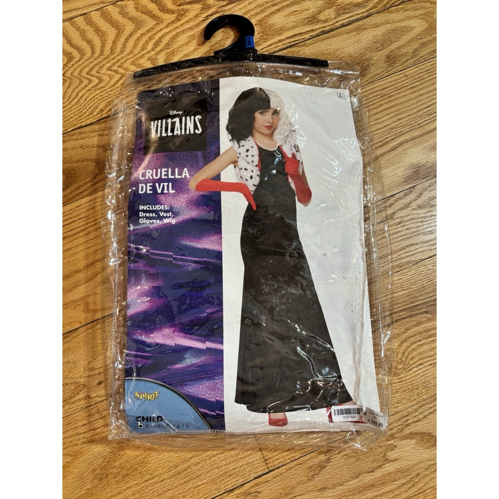 Disney Cruella De Vil Black Dress Costume with Red Gloves